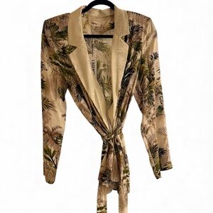 Women's Tropical Print Robe - Cream and Green